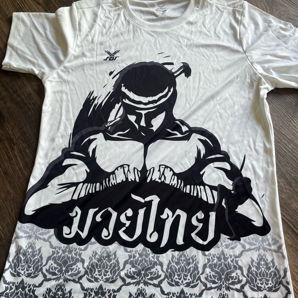 Muay Thai Kickboxing BJJ Jiu Jitsui White  Compression Graphic T-Shirt Medium